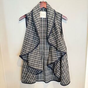 Altar’d State Lawson Medium Waterfall Vest Gray‎ Plaid Wool Boho Flowy Cozycore